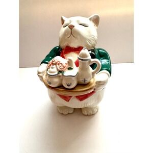 1988 Fitz & Floyd Kittens Knightsbridge Butler Cat Serving Tea Cookie Jar Vtg